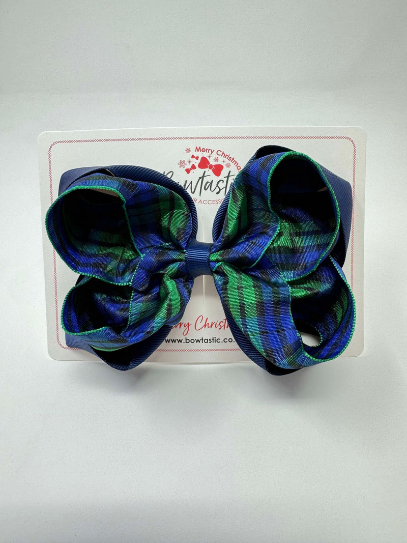 5 Inch Double Bow - Navy & Green Tartan