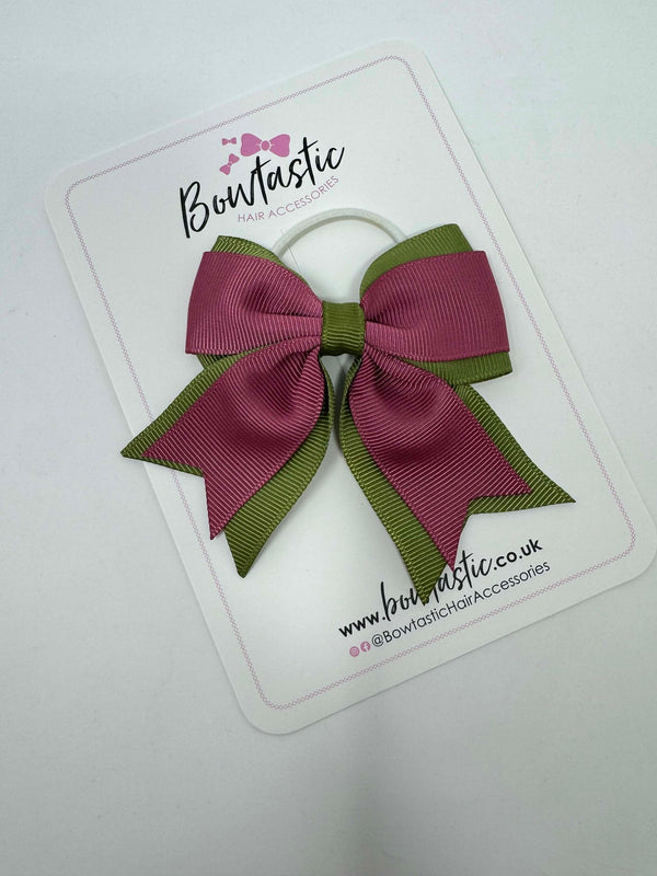 3 Inch Flat 2 Layer Tail Bow Thin Elastic - Willow & Victorian Rose