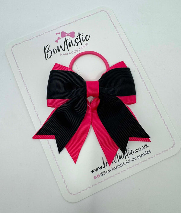 3 Inch Flat 2 Layer Tail Bow Thin Elastic - Black & Shocking Pink