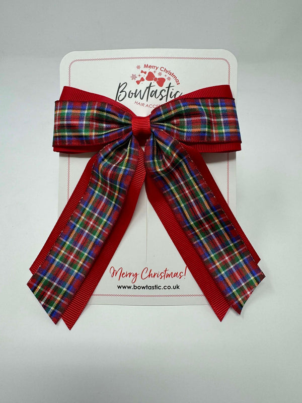 4.5 Inch Tail Bow - Red & Green Tartan