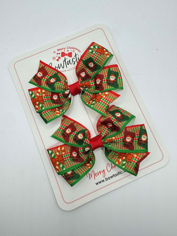 Christmas - 3 Inch Flat Pattern Bows - Stocking & Candy Cane - 2 Pack