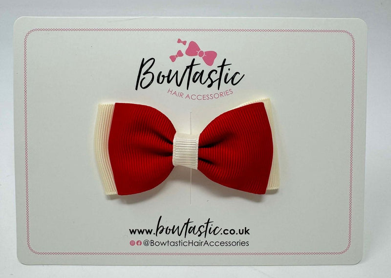 3 Inch Flat Double Bow - Red & Cream