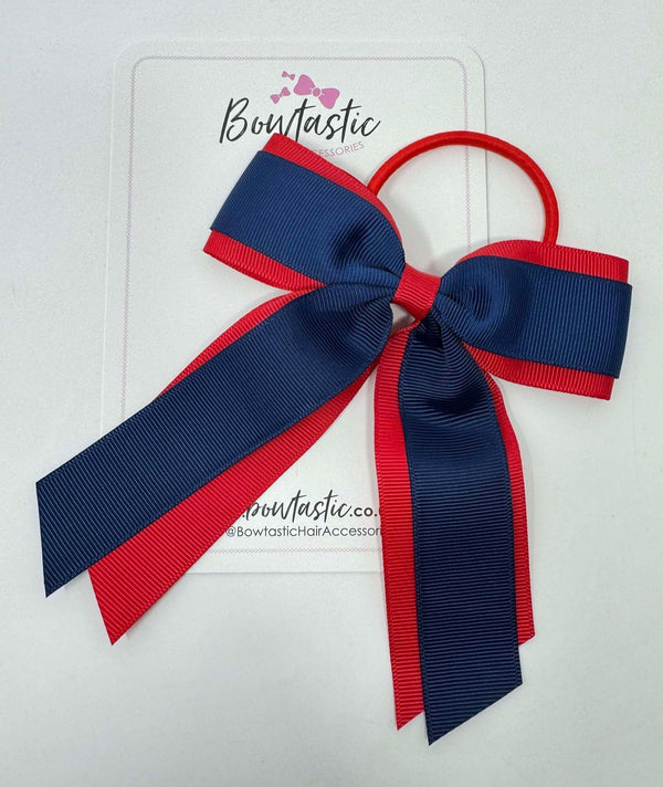 4.5 Inch Tail Bow Bobble - Red & Navy