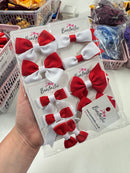 Surprise School Bundle - Small Bows - Clips & Elastic - Matching Pairs - 10 Pack - Red & White