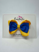 3.5 Inch 2 Layer Tuxedo Bow Thin Elastic - Royal Blue & Yellow Gold