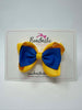3.5 Inch 2 Layer Tuxedo Bow Thin Elastic - Royal Blue & Yellow Gold