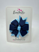 3 Inch Pinwheel Bow Thin Elastic - Navy & Blue Mist