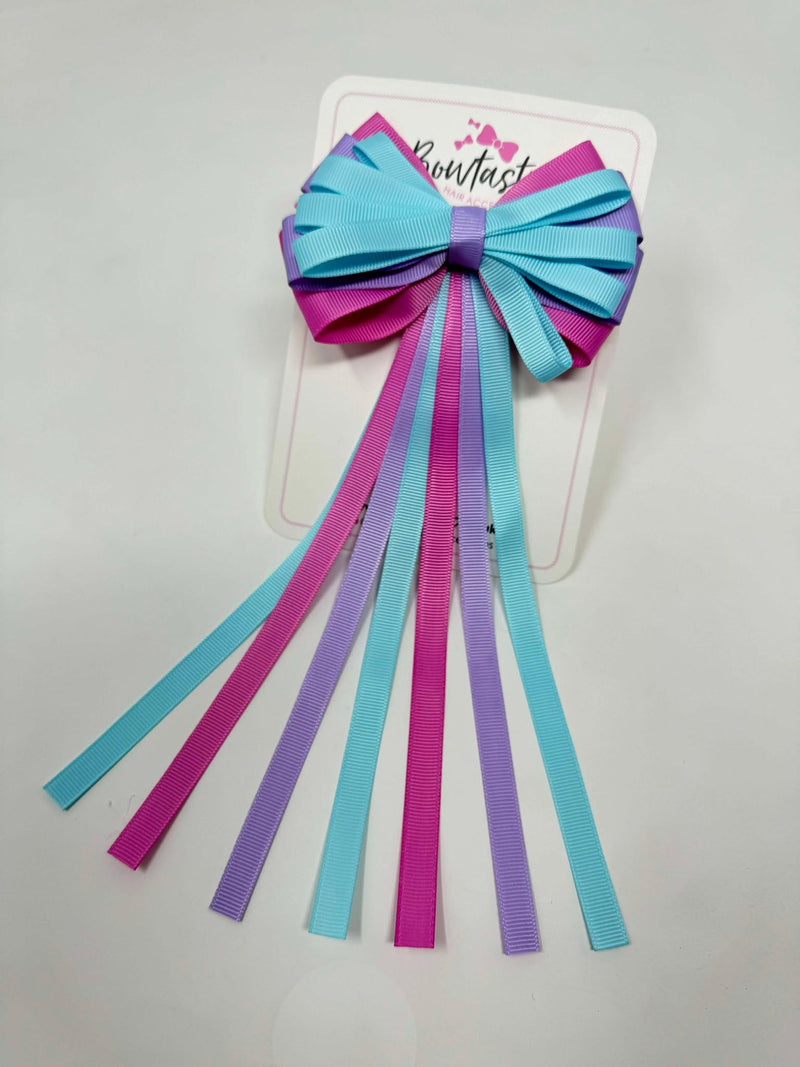 4 Inch Streamer Tail Bow - Rose Bloom, Light Orchid & Ocean Blue