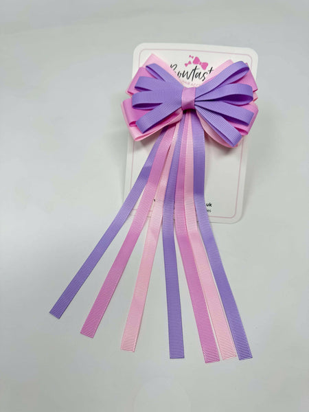 4 Inch Streamer Tail Bow - Pearl Pink, Tulip & Light Orchid