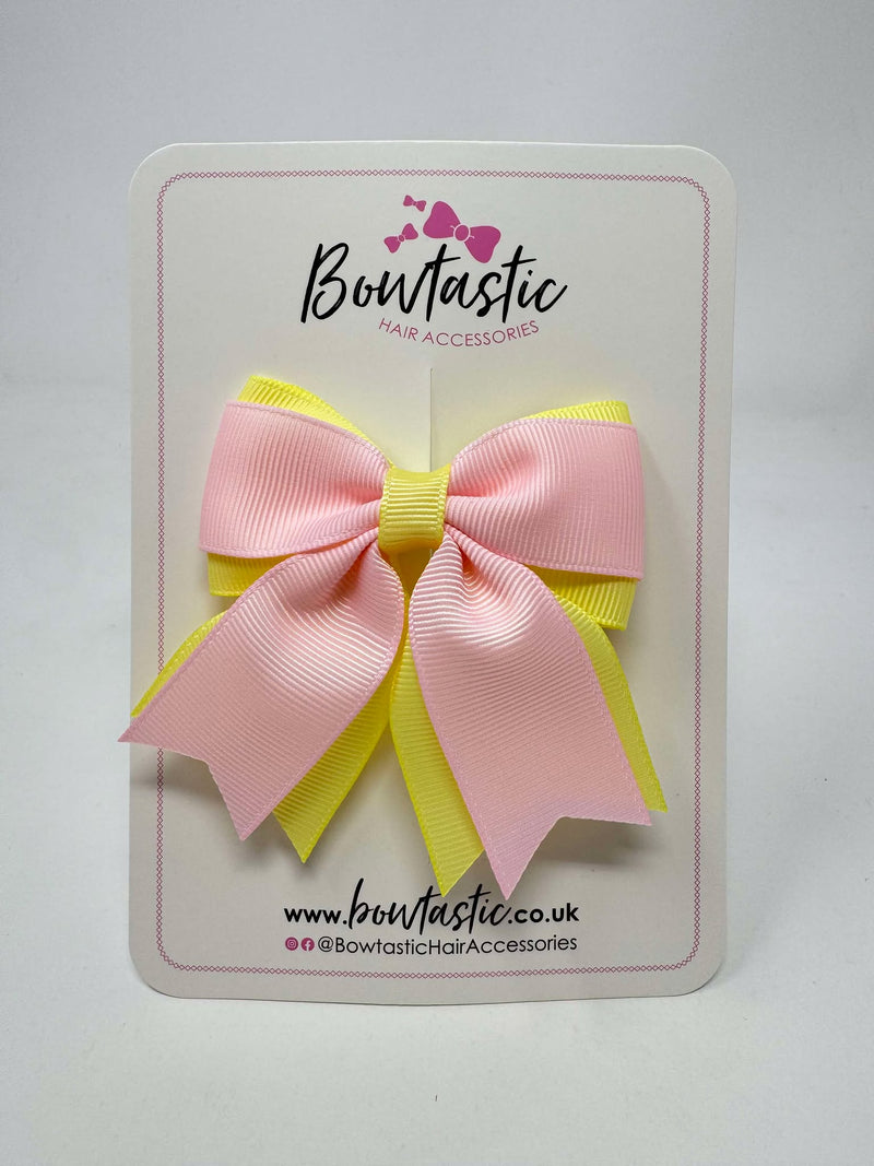 3.5 Inch Flat Tail Bow - Pearl Pink & Baby Maize