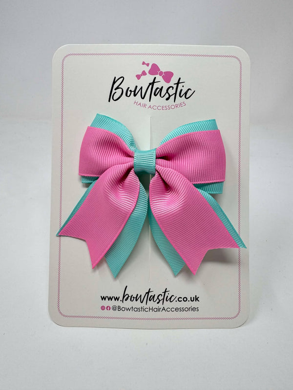 3.5 Inch Flat Tail Bow - Geranium Pink & Aqua