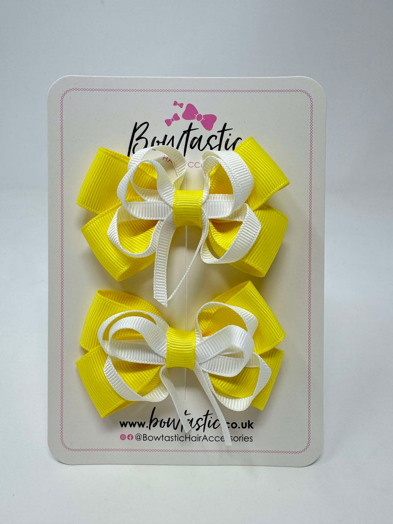 3 Inch Bow - Lemon & White - 2 Pack