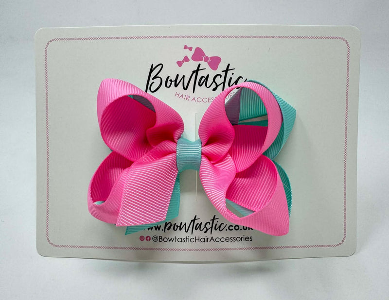 3.5 Inch Double Bow - Geranium Pink & Aqua