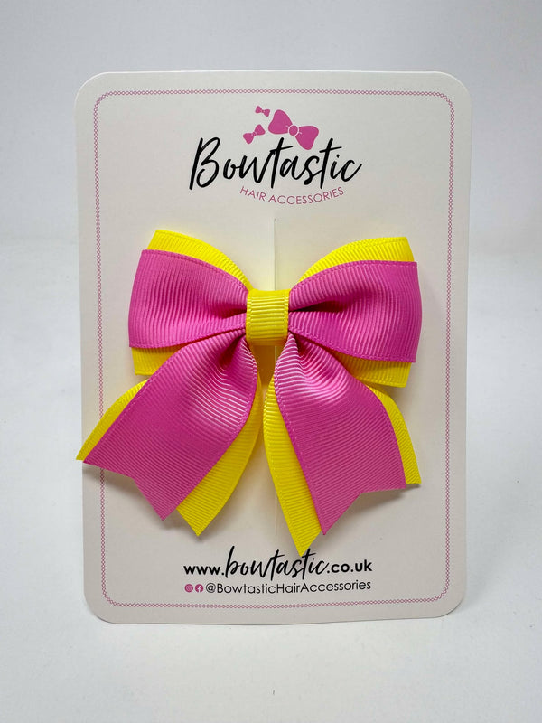 3.5 Inch Flat Tail Bow - Rose Bloom & Lemon