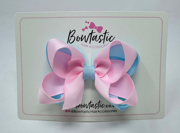 3.5 Inch Double Bow - Pearl Pink & Light Blue