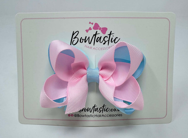 3.5 Inch Double Bow - Pearl Pink & Light Blue