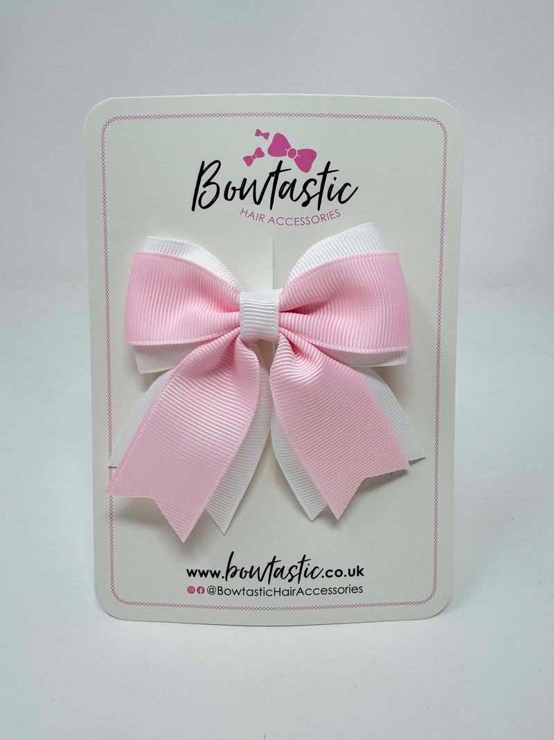 3.5 Inch Flat Tail Bow - Pearl Pink & White