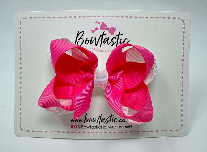 3.5 Inch Double Bow - Hot Pink & White