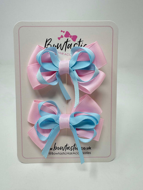 3 Inch Bow - Pearl Pink & Light Blue - 2 Pack