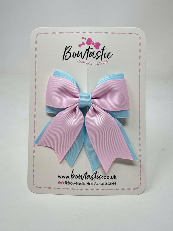 3.5 Inch Flat Tail Bow - Pearl Pink & Light Blue