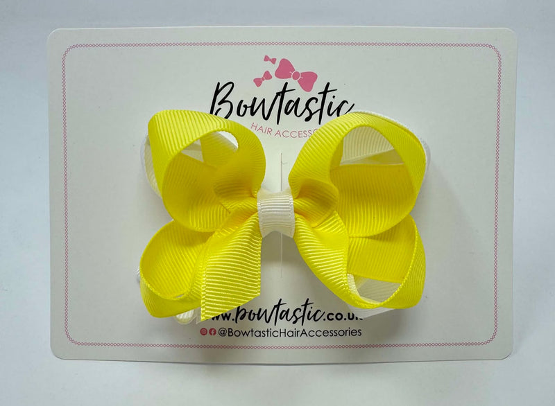 3.5 Inch Double Bow - Lemon & White