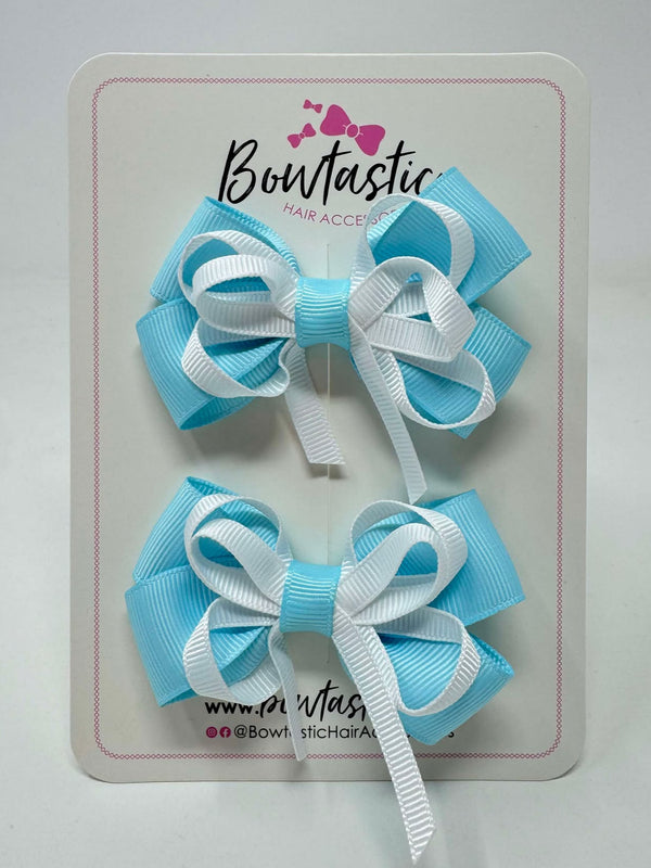 3 Inch Bow - Ocean Blue & White - 2 Pack