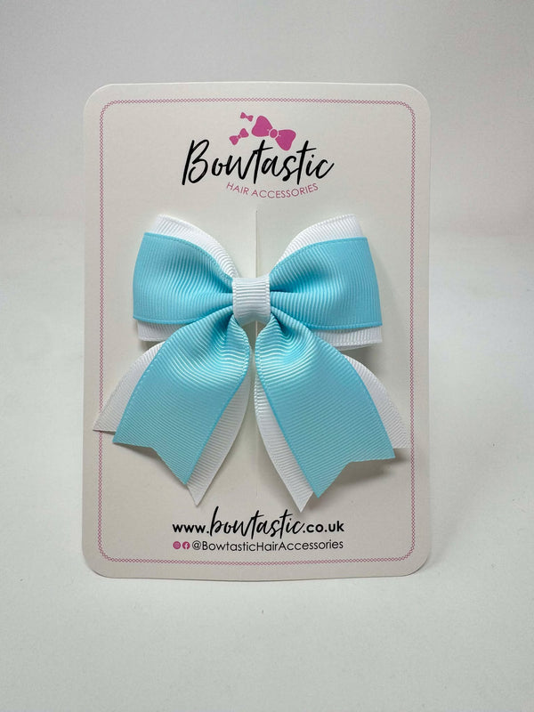 3.5 Inch Flat Tail Bow - Ocean Blue & White