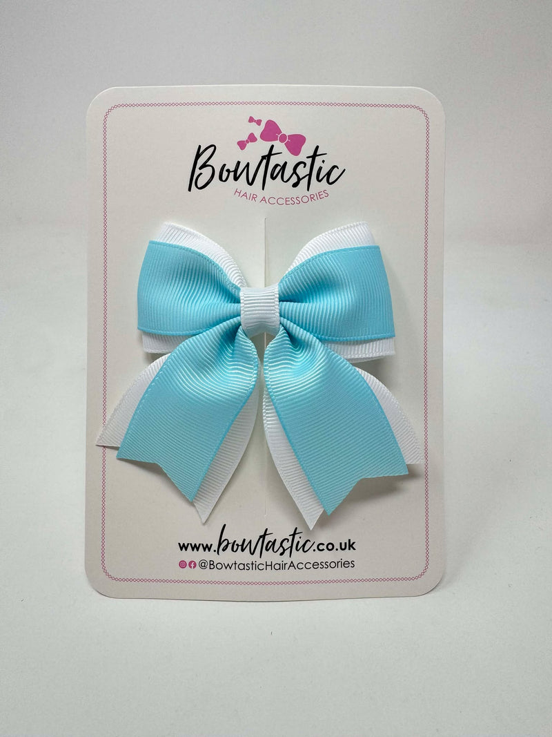 3.5 Inch Flat Tail Bow - Ocean Blue & White
