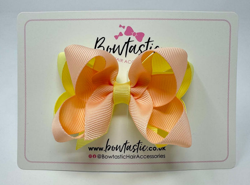 3.5 Inch Double Bow - Petal Peach & Baby Maize