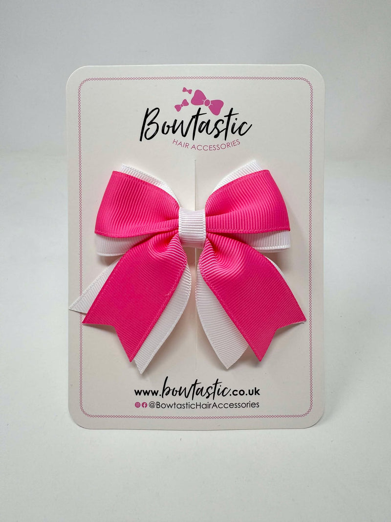 3.5 Inch Flat Tail Bow - Hot Pink & White