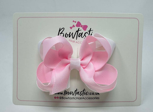 3.5 Inch Double Bow - Pearl Pink & White