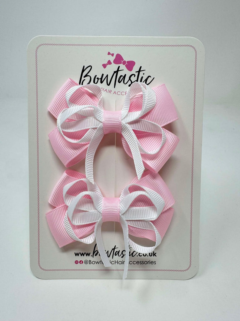 3 Inch Bow - Pearl Pink & White - 2 Pack