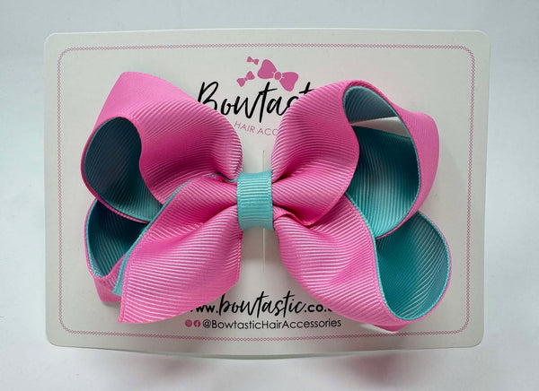 4 Inch Bow - Geranium Pink & Aqua