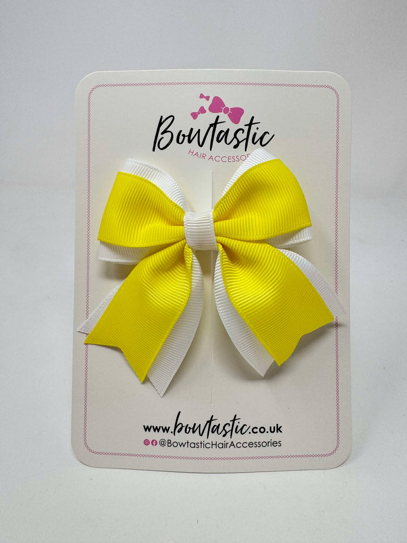 3.5 Inch Flat Tail Bow - Lemon & White