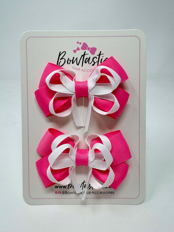 3 Inch Bow - Hot Pink & White - 2 Pack