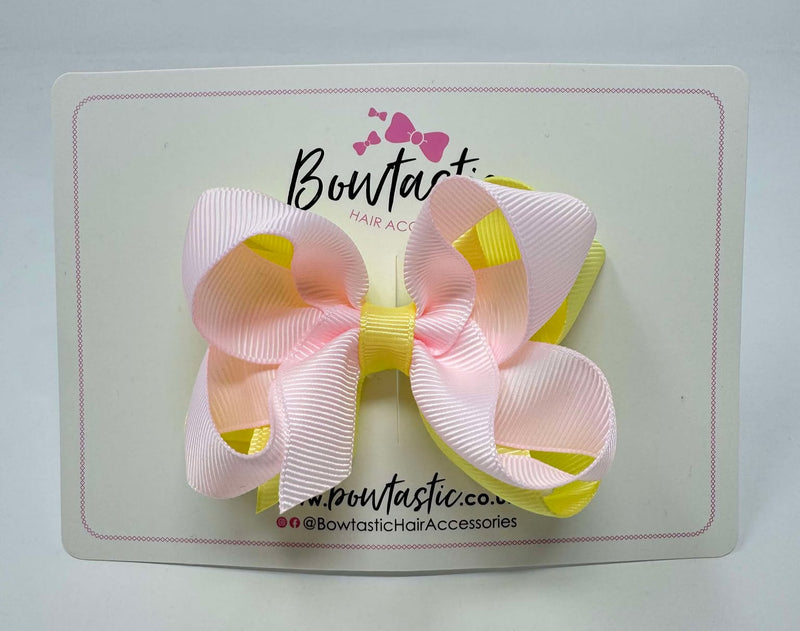 3.5 Inch Double Bow - Powder Pink & Baby Maize