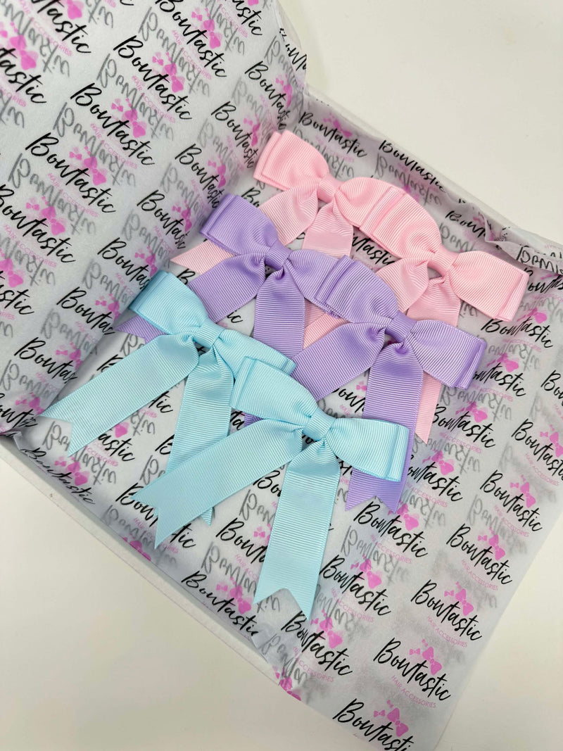 Surprise Bundle - 3.5 inch Tail Bow - 6 Pack - Pastel Colours - Matching Pairs