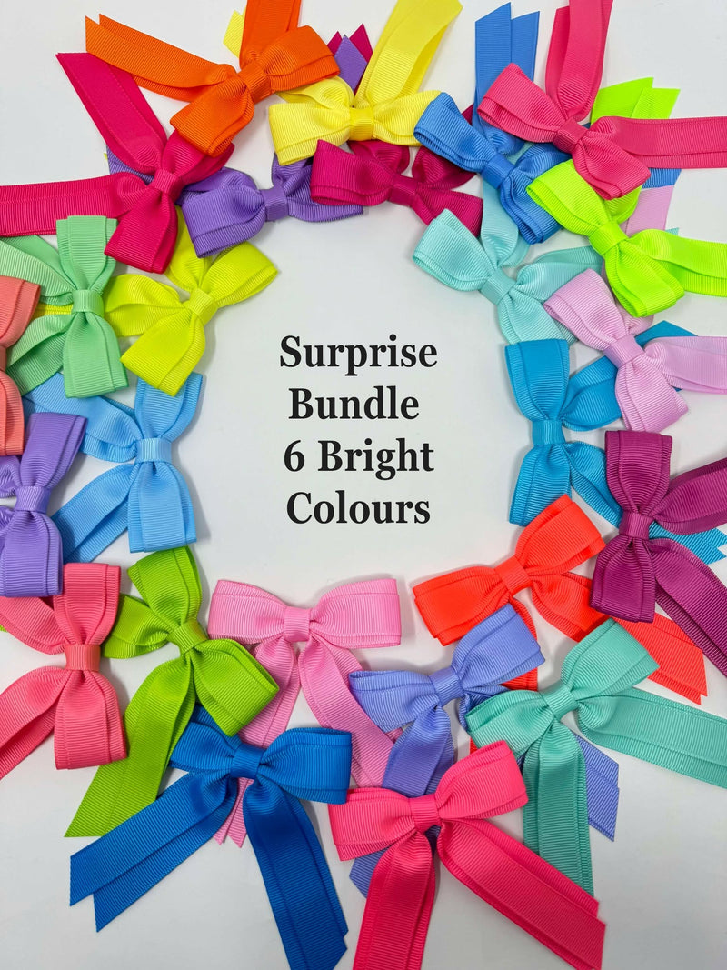 Surprise Bundle - 3 inch Tail Bow - 6 Pack - Bright Colours