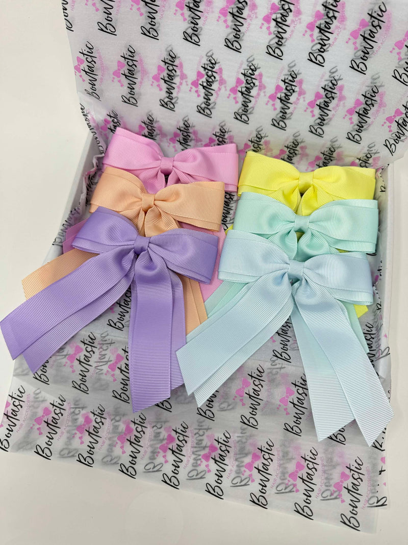 Surprise Bundle - 4.5 inch Tail Bow - 6 Pack - Pastel Colours