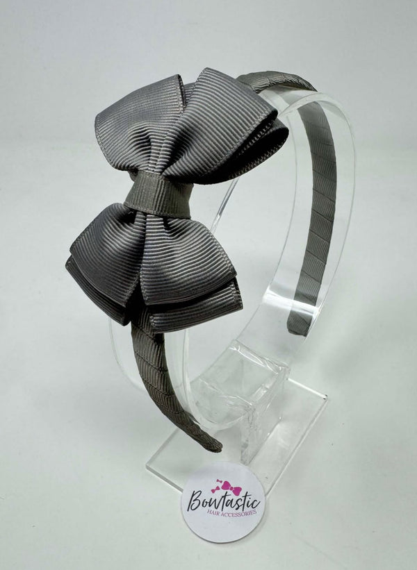 3 Inch Butterfly Bow Alice Band - Metal Grey