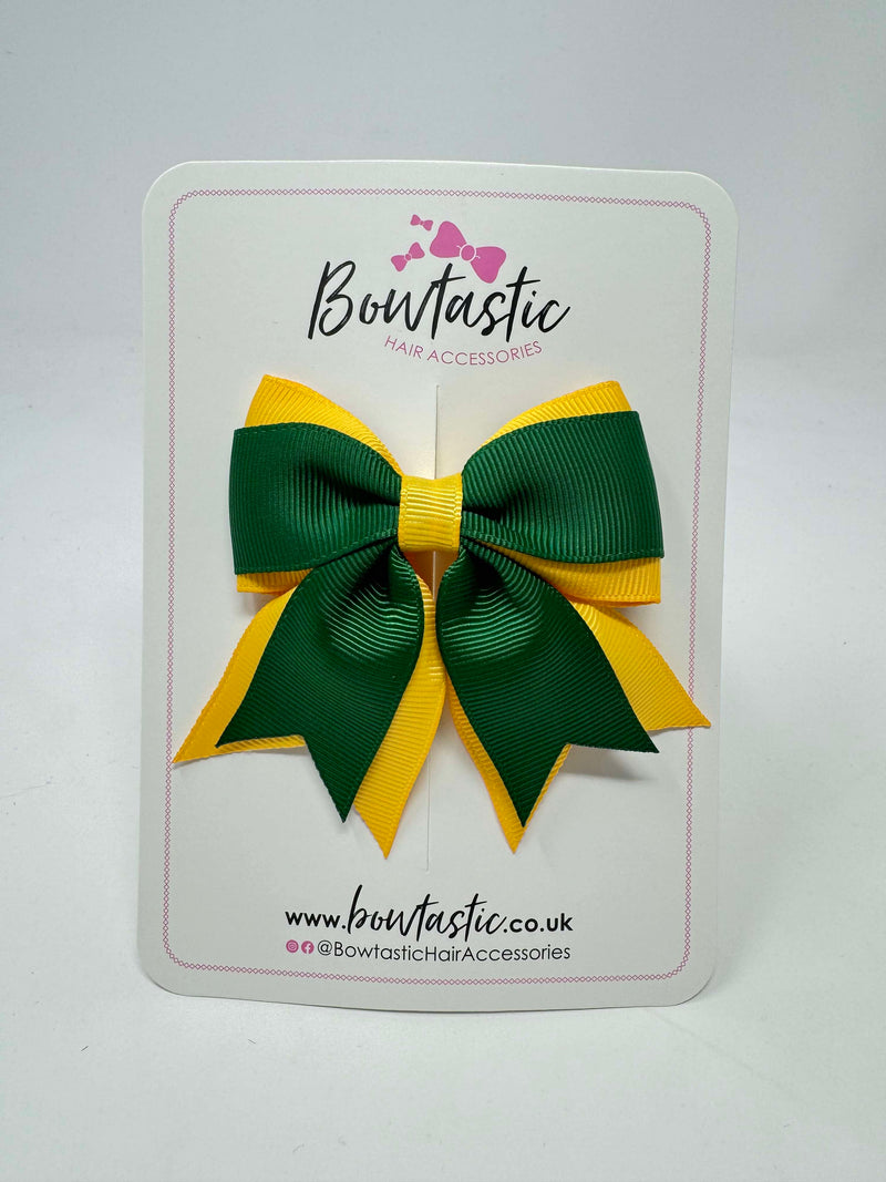 3 Inch Tail Bow - Forest Green & Yellow Gold
