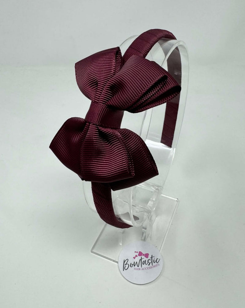 3 Inch Butterfly Bow Alice Band - Burgundy