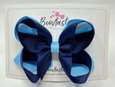 4 Inch 2 Layer Bow - Navy & Blue Mist