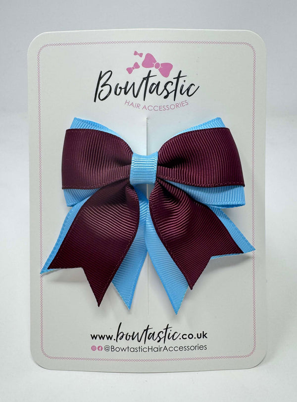 3 Inch Tail Bow - Burgundy & Blue Mist