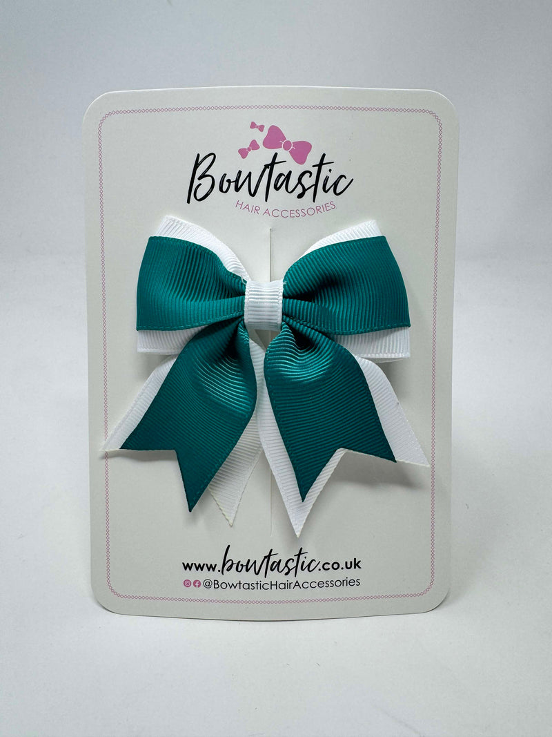 3 Inch Tail Bow - Jade Green & White