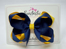 4 Inch 2 Layer Bow - Navy & Daffodil