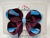 4 Inch 2 Layer Bow - Burgundy & Blue Mist