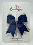 3 Inch Tail Bow - Navy & Silver