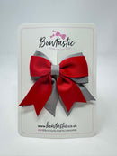 3 Inch Tail Bow - Red & Metal Grey