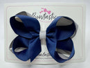 4 Inch 2 Layer Bow - Navy & Silver